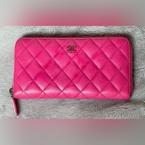 Chanel Pink Caviar Zip Around Quilted Leather Zip Around Long Wallet - Picture 1 of 16